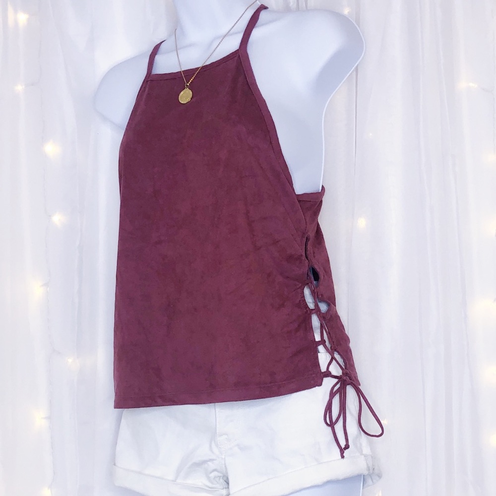 Dark blush pink top side tie top velvety